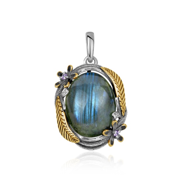 Купить подвеска из серебра с лабрадоритом и фианитами