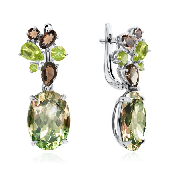 Серьги из серебра с кристалл ювелирныйами, ситаллами и фианитами 2340290882-98 от KRASNOE, металл Серебро, вставка Кристалл ювелирный