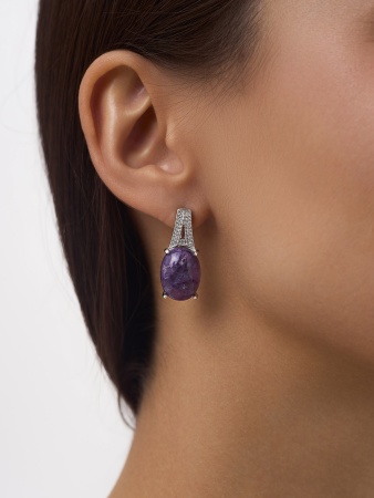 Серьги из серебра с чароитами и фианитами