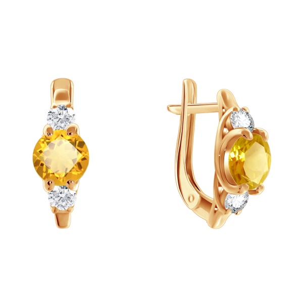 Серьги из серебра в позолоте с цитрином со скидкой