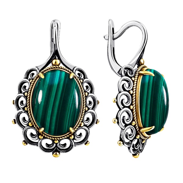 Серьги из серебра с малахитами