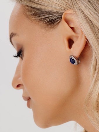 Серьги из серебра с сапфир звездчатыйами и фианитами 2340940145л-8 от KRASNOE, металл Серебро, вставка Сапфир Звездчатый