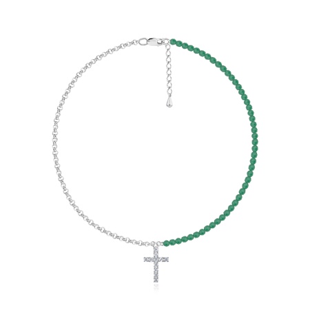 Колье из серебра с фианитами и агатами