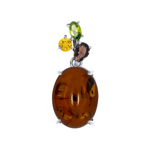 Купить подвеска из серебра с топазом, цитрином, янтарём и хризолитом