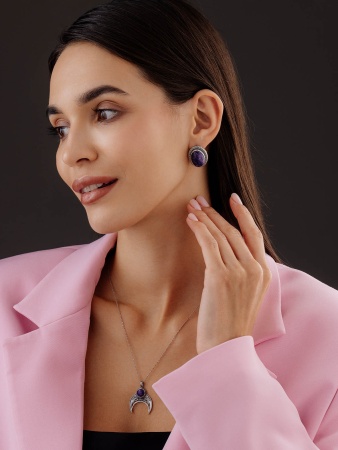 Серьги из серебра с чароитами 2310460956 от KRASNOE, металл Серебро, вставка Чароит