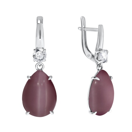 Серьги из серебра с фианитами и кошачий глазами 2340260502-33 от KRASNOE, металл Серебро, вставка Кошачий глаз