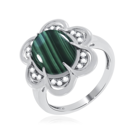 Кольцо из серебра с малахитом и фианитами со скидкой