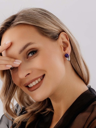 Серьги из серебра с чароитами