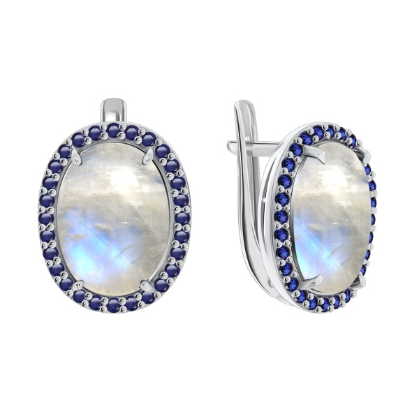 Серьги из серебра с лунным каменем со скидкой