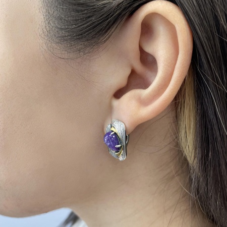 Серьги из серебра с чароитом