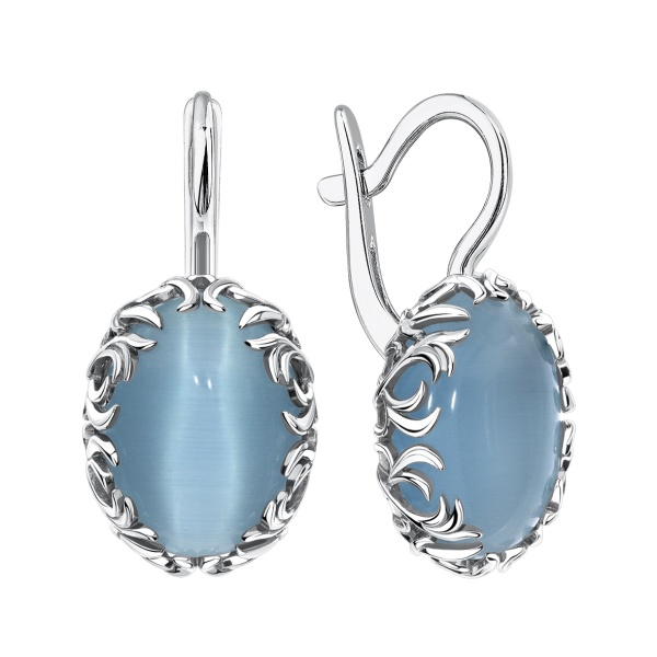 Серьги из серебра с имитацией кошачьего глаза 2340265709-70 от KRASNOE, металл Серебро, вставка Кошачий глаз