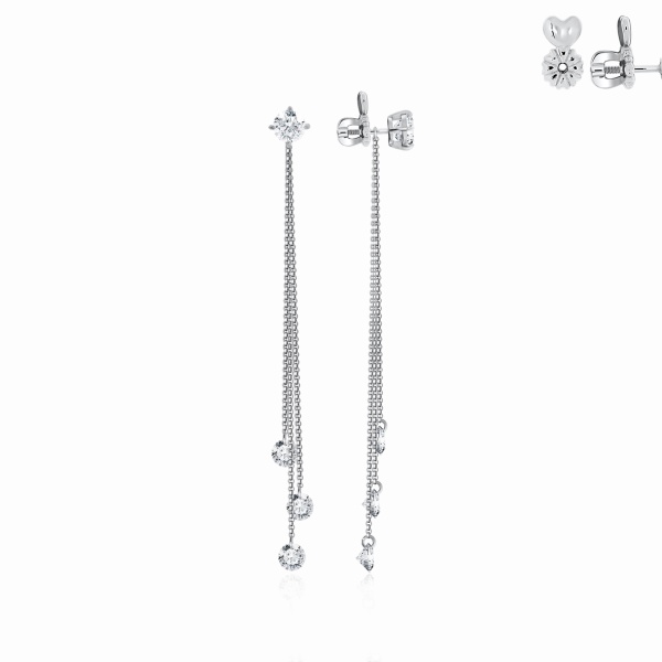 Пусеты из серебра с фианитами со скидкой