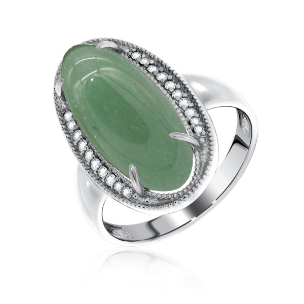 Купить кольцо из серебра с нефритом и фианитами в интернет-магазине KRASNOE