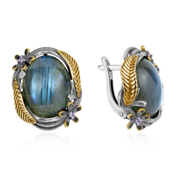 Серьги из серебра с лабрадоритами и фианитами 2317Л05330 от KRASNOE, металл Серебро, вставка Лабрадорит Серьги из серебра с лабрадоритами и фианитами 2317Л05330 от KRASNOE, металл Серебро, вставка Лабрадорит