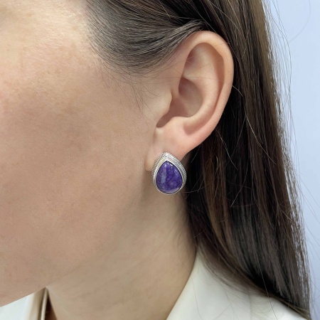 Серьги из серебра с чароитами