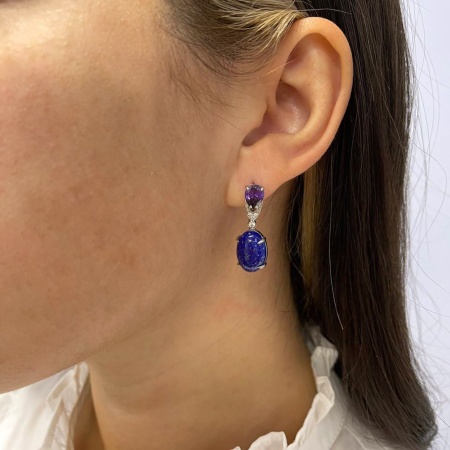 Серьги из серебра с лазуритами и фианитами 2340472315л-92 от KRASNOE, металл Серебро, вставка Лазурит