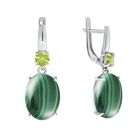 Серьги из серебра с ситаллами и малахитами