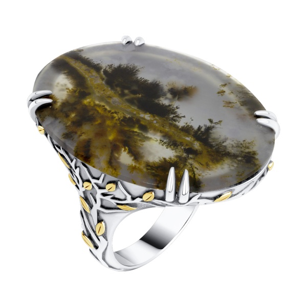 Купить кольцо из серебра с моховым агатом в интернет-магазине KRASNOE