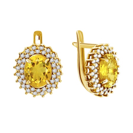 Серьги из серебра с цитринами и фианитами со скидкой
