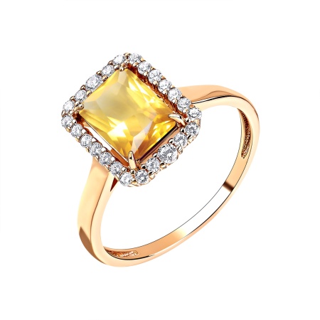 Кольцо из серебра с цитрином и фианитами со скидкой