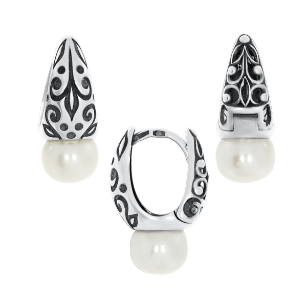 Серьги из серебра с жемчугами 2310050864 от KRASNOE, металл Серебро, вставка Жемчуг