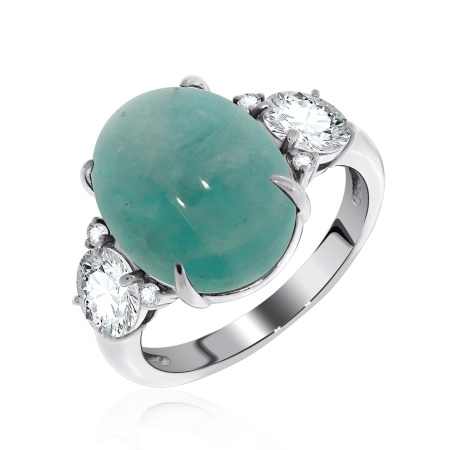 Купить кольцо из серебра с амазонитом и фианитами в интернет-магазине KRASNOE