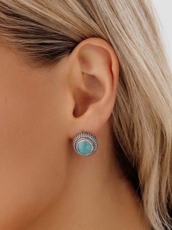 Серьги из серебра с амазонитами 2310371526 от KRASNOE, металл Серебро, вставка Амазонит