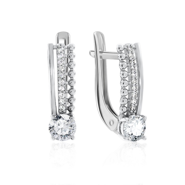 Серьги из серебра с фианитами со скидкой