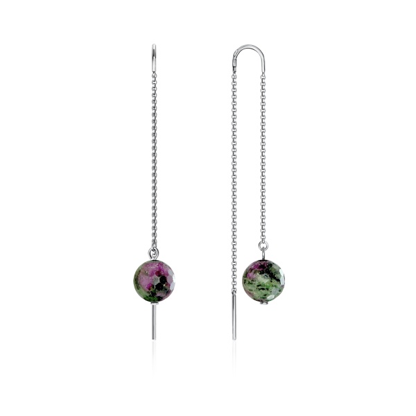 Серьги из серебра с рубин-цоизитами 2340590712 от KRASNOE, металл Серебро, вставка Цоизит