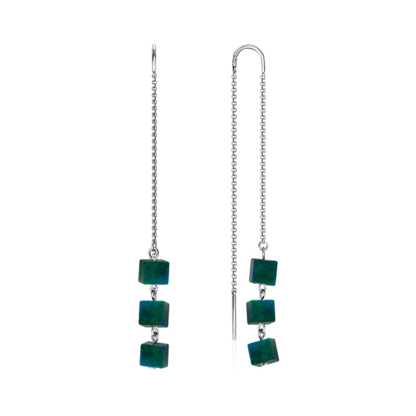 Серьги из серебра с хризоколлаами 2340550706 от KRASNOE, металл Серебро, вставка Хризоколла