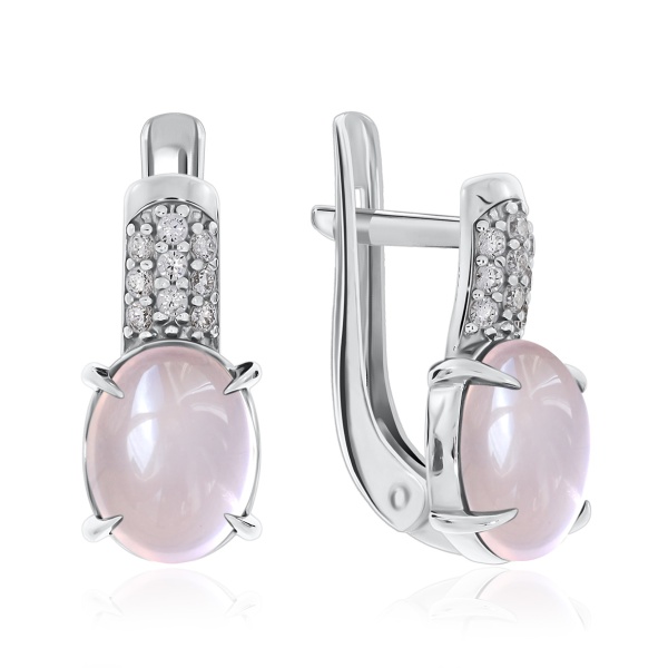 Серьги из серебра с кварцем и фианитами