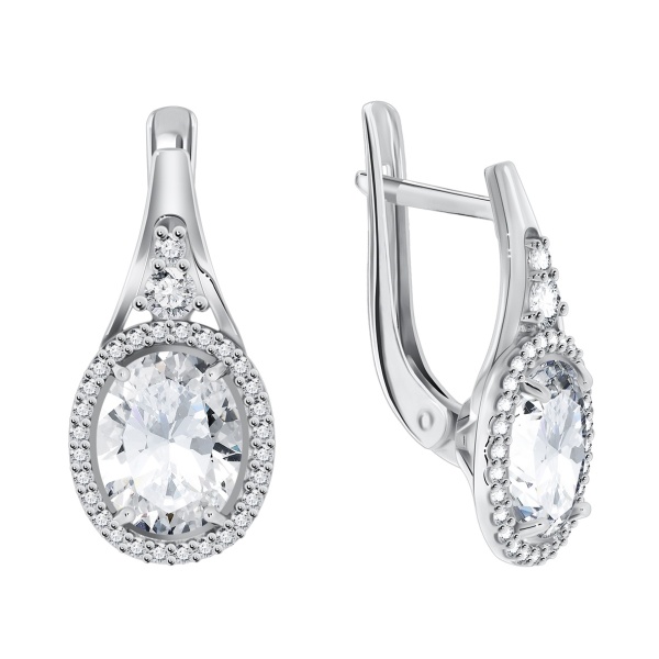 Серьги из серебра с фианитами со скидкой