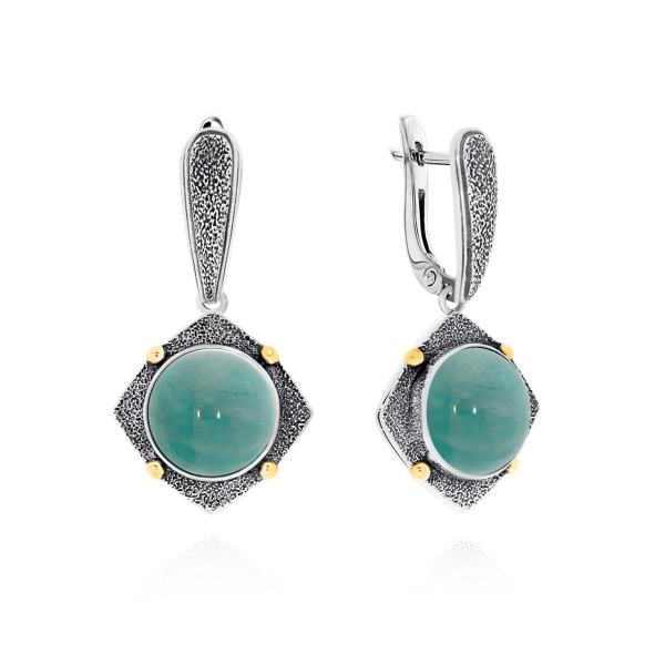 Серьги из серебра с амазонитами 2317372403 от KRASNOE, металл Серебро, вставка Амазонит