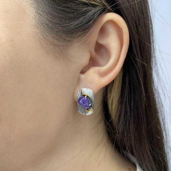 Серьги из серебра с чароитами