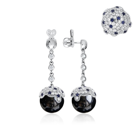 Пусеты из серебра с агатами, ситаллами и фианитами 2340390850л-20 от KRASNOE, металл Серебро, вставка Агат