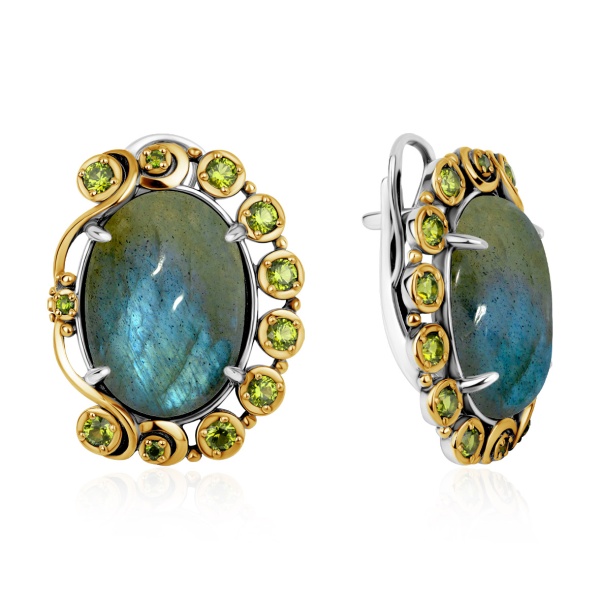 Серьги из серебра с лабрадоритами и фианитами