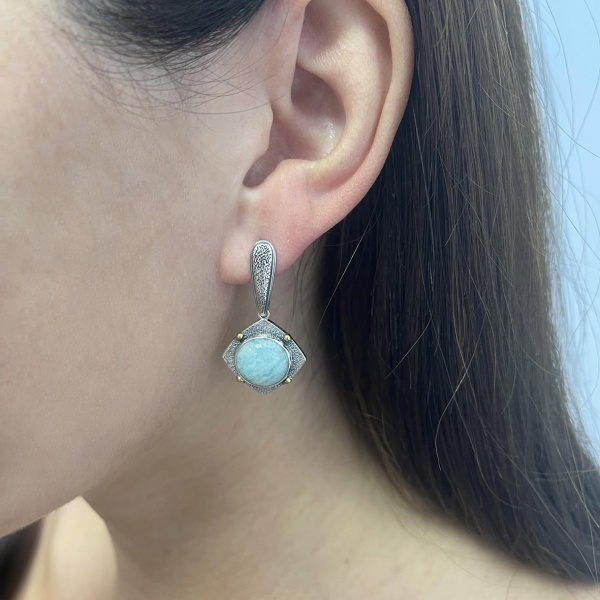 Серьги из серебра с амазонитами 2317372403 от KRASNOE, металл Серебро, вставка Амазонит