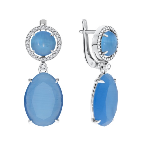 Серьги из серебра с кошачий глазами и фианитами 2340260508л-70 от KRASNOE, металл Серебро, вставка Кошачий глаз