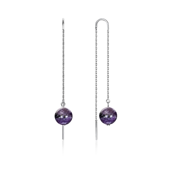 Серьги из серебра с чароитами 2340460710-9 от KRASNOE, металл Серебро, вставка Чароит