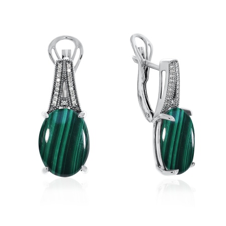 Серьги из серебра с малахитами и фианитами