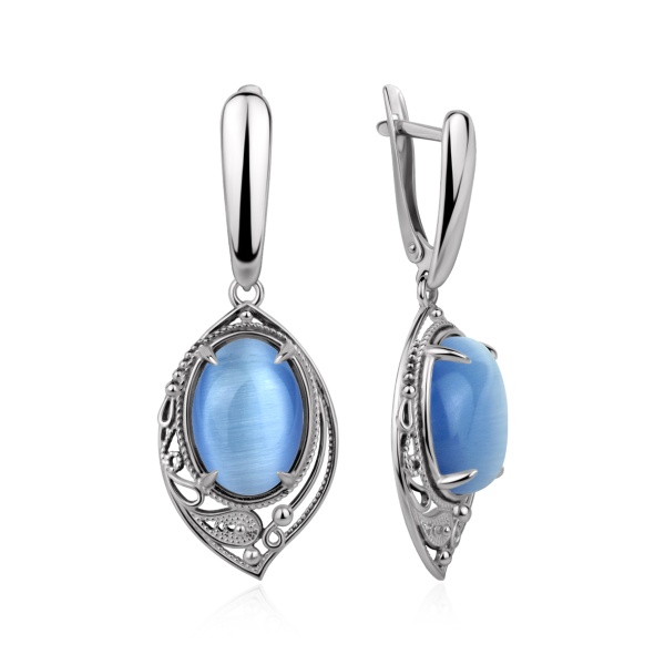 Серьги из серебра с кошачим глазом в ювелирном интернет-магазине