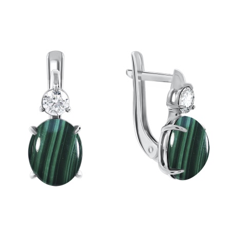 Серьги из серебра с фианитами и малахитами 2340380367 от KRASNOE, металл Серебро, вставка Малахит