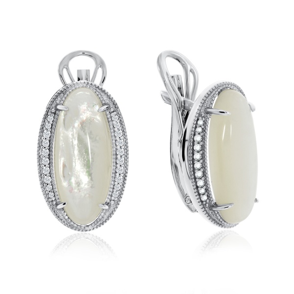 Серьги из серебра с перламутрами и фианитами 2340490938л от KRASNOE, металл Серебро, вставка Перламутр