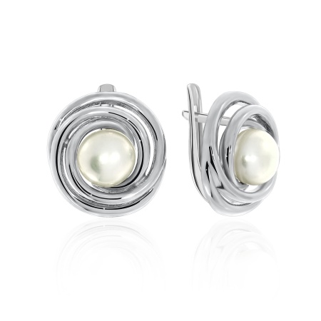 Серьги из серебра с жемчугами 2340050844 от KRASNOE, металл Серебро, вставка Жемчуг