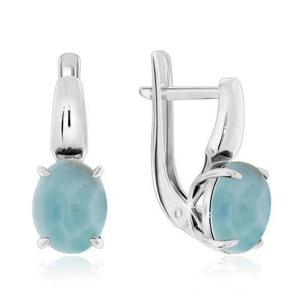 Серьги из серебра с ларимаром со скидкой