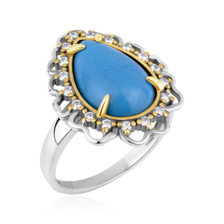 Купить кольцо из серебра с бирюзой и фианитами в интернет-магазине KRASNOE