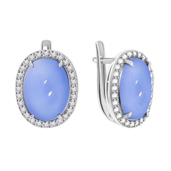 Серьги из серебра с халцедоном и фианитами 2340600253-70 от KRASNOE, металл Серебро, вставка Халцедон