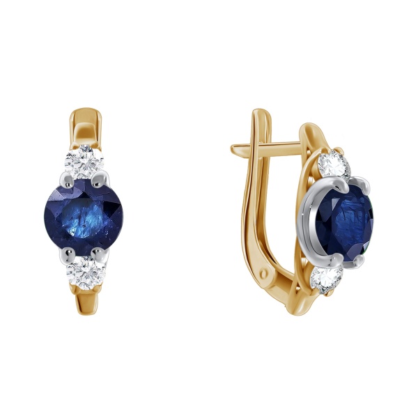 Серьги из золота с сапфирами и бриллиантами 2149740260 от KRASNOE, металл Золото, вставка Сапфир