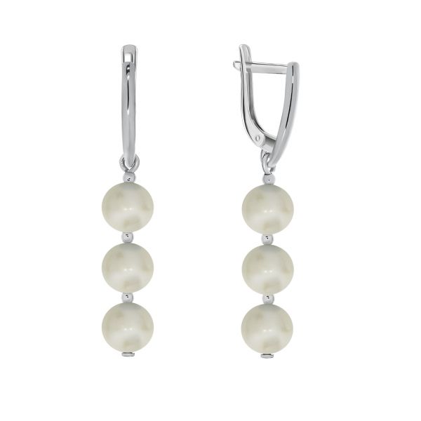 Серьги из серебра с жемчугом 2340050314 от KRASNOE, металл Серебро, вставка Жемчуг