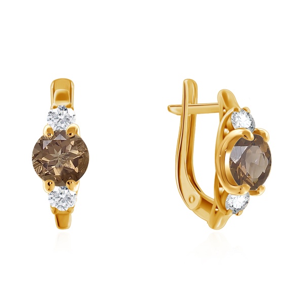 Серьги из серебра в позолоте с раухтопазом